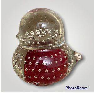 Clear Red Hand Blown Art Glass Controlled Bubbles Bird Paperweight Figurine